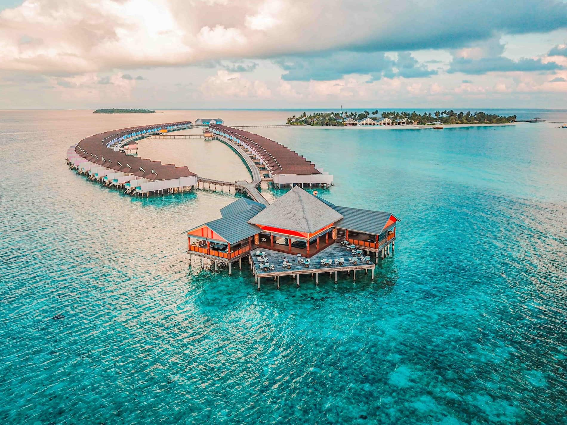 Water bungalows hovering above sea