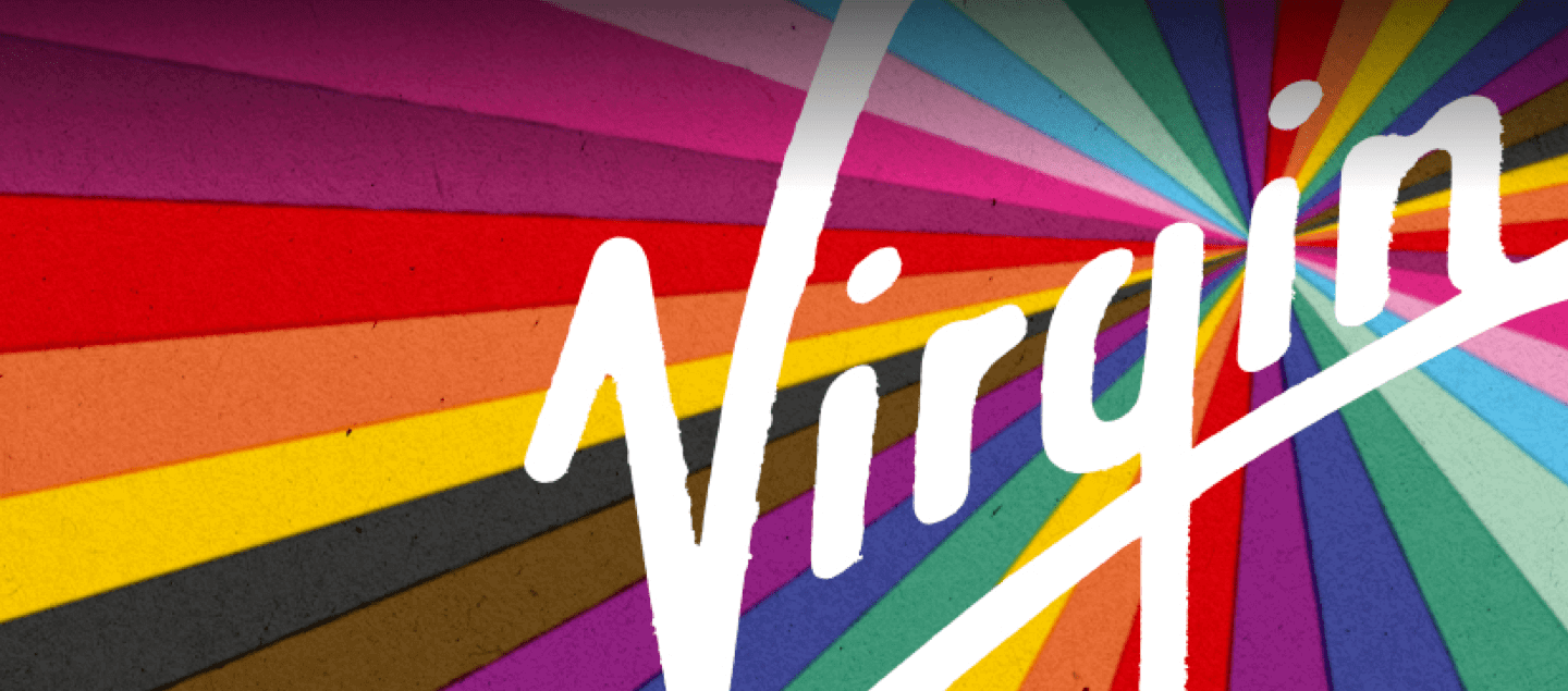 Virgin logo against colour-splash background
